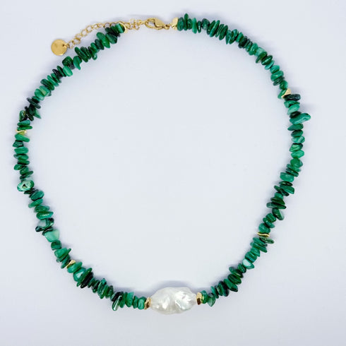 Large Baroque Pearl Green Gemstone Necklace